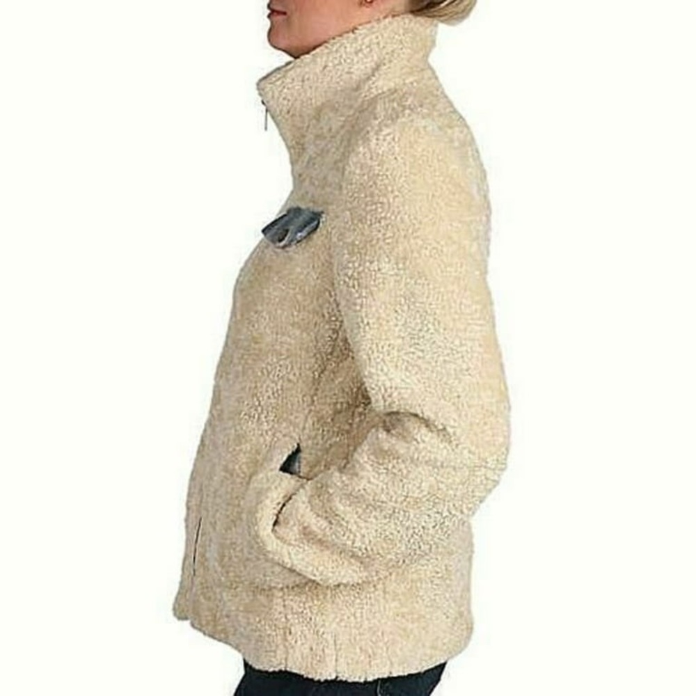 Pendleton Ladies' Fuzzy Zip Jacket in Beige Heather Sherpa cream fleece - Picture 2 of 15